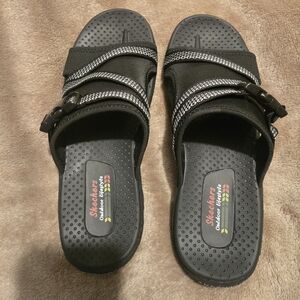 Skechers Black and Gray Outdoor Slides